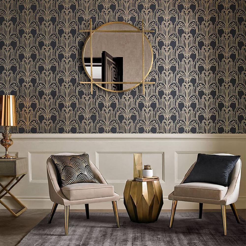 graham & brown Art Deco Black and Gold Wallpaper