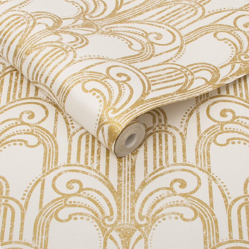 Graham & Brown Art Deco Gold And Pearl Wallpaper