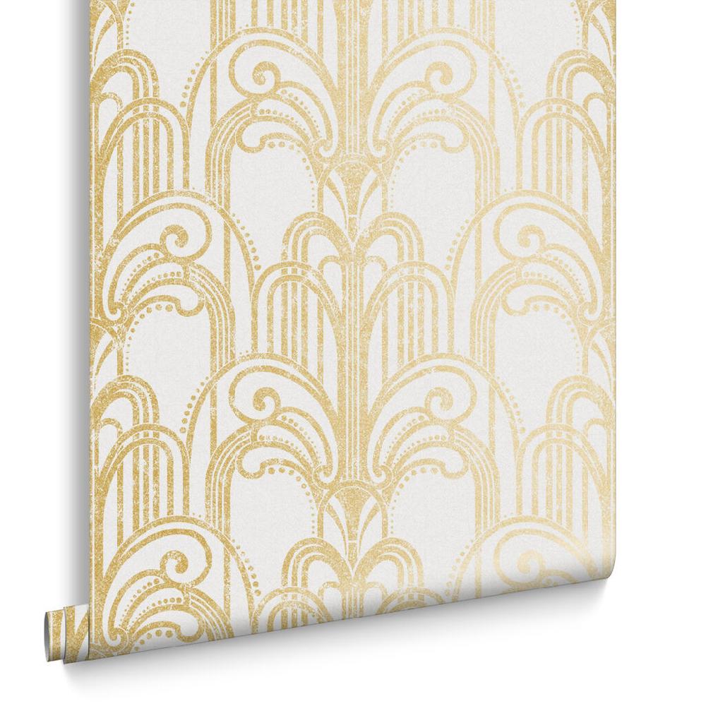 Graham & Brown Art Deco Gold And Pearl Wallpaper