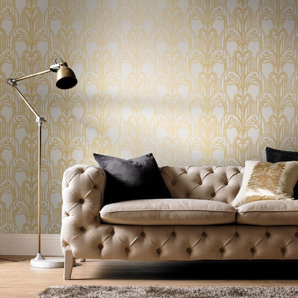 graham & brown Art Deco Gold and Pearl Wallpaper