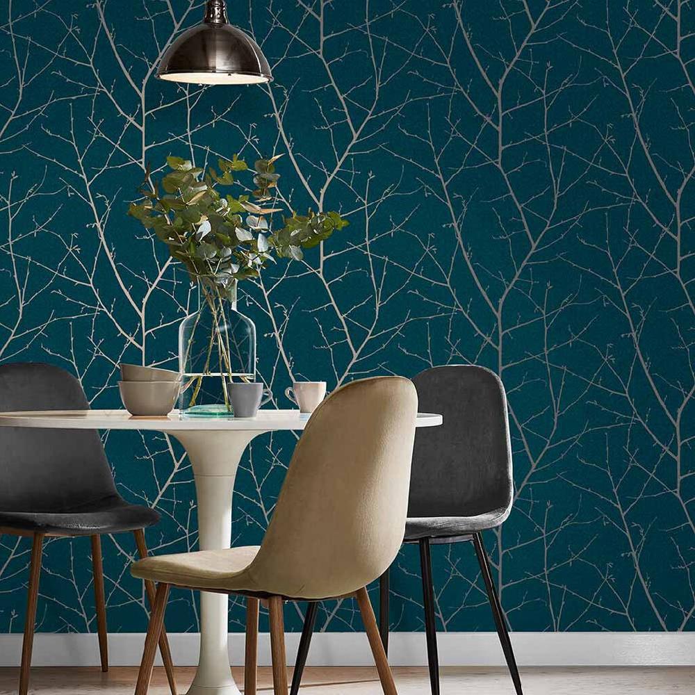 graham & brown Boreas Teal & Silver Wallpaper