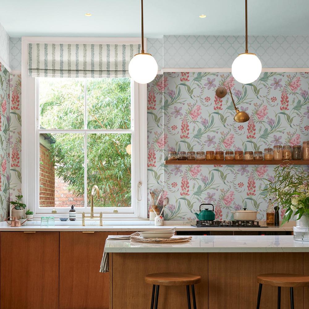Graham & Brown Botanist's Scroll Duck Egg Wallpaper