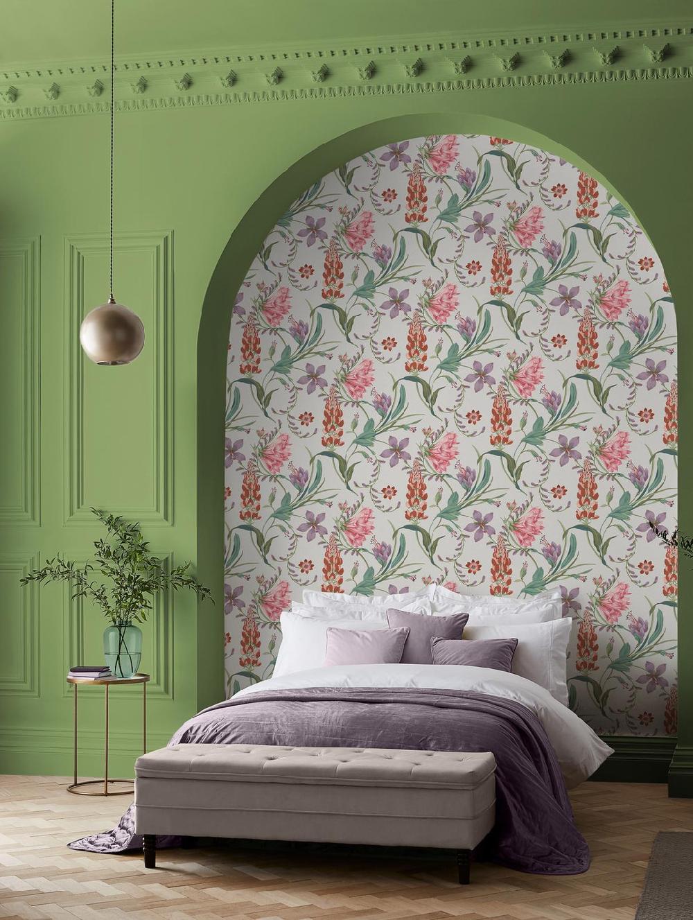 graham & brown Botanist's Scroll Pink Wallpaper