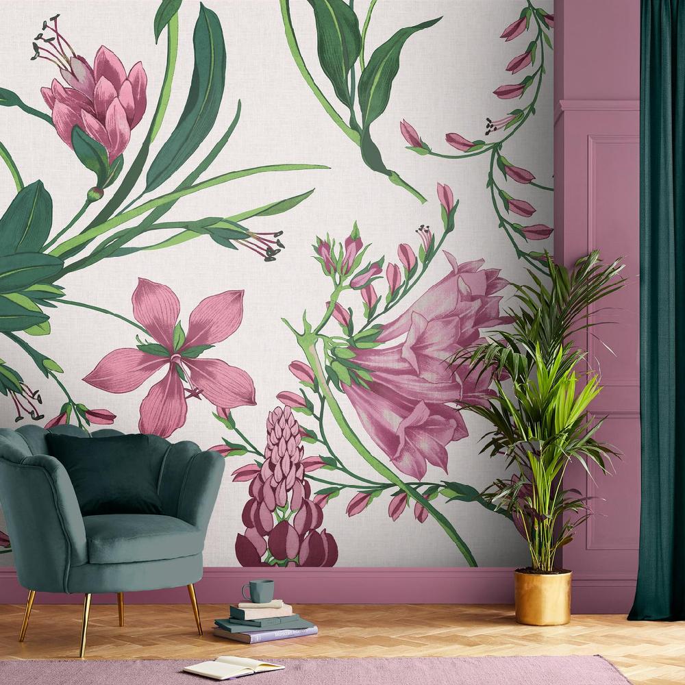 graham & brown Botanists Scroll Mauve Mural