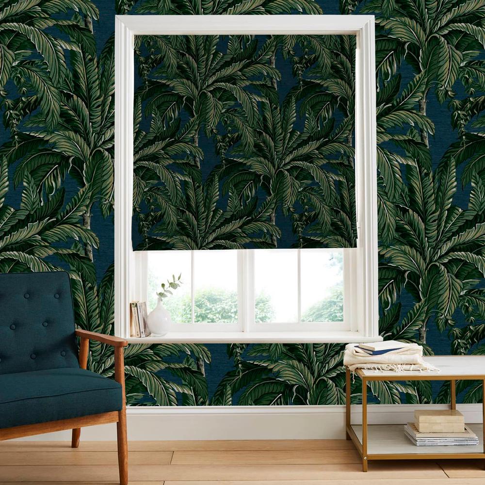 graham & brown Daintree Palm Midnight Roman Shade