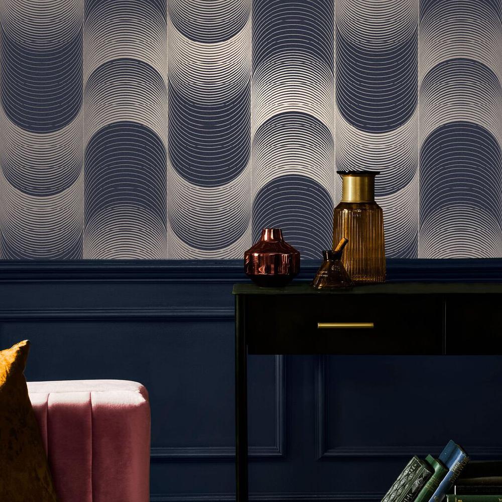graham & brown Eclipse Navy & Pale Gold Wallpaper