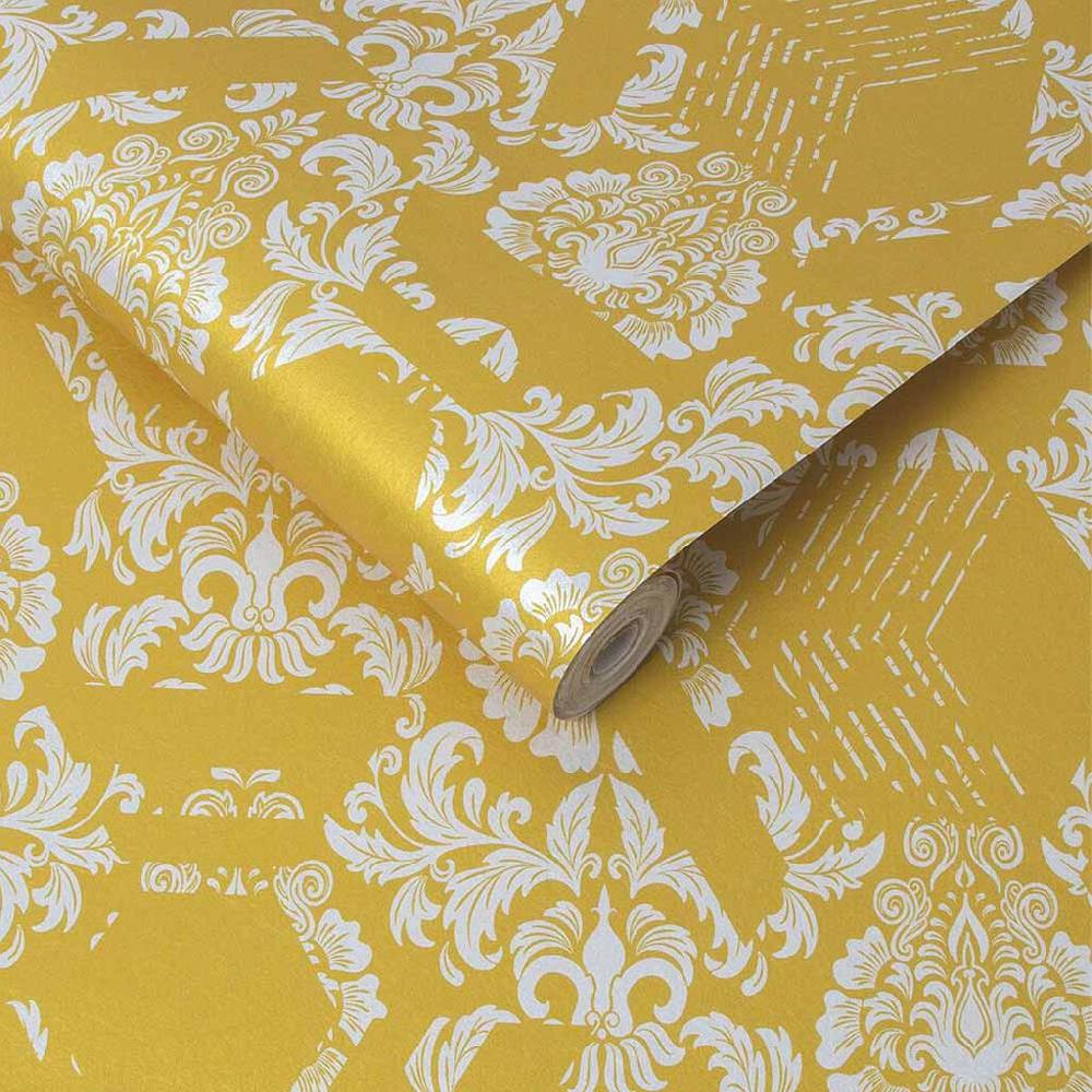 Graham & Brown Geo Damask Yellow Wallpaper