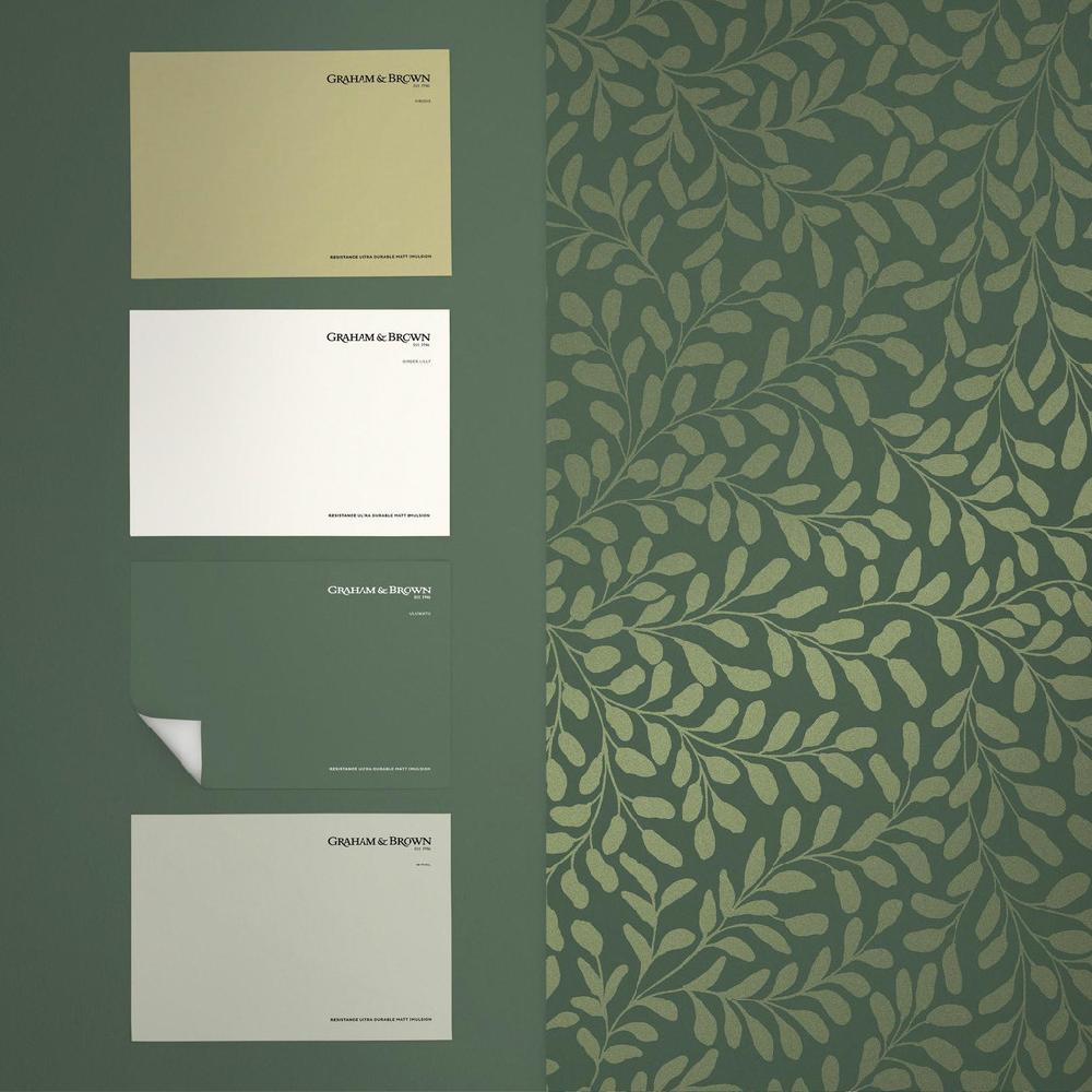 Graham & Brown Gilded Leaf Olive Wallpaper