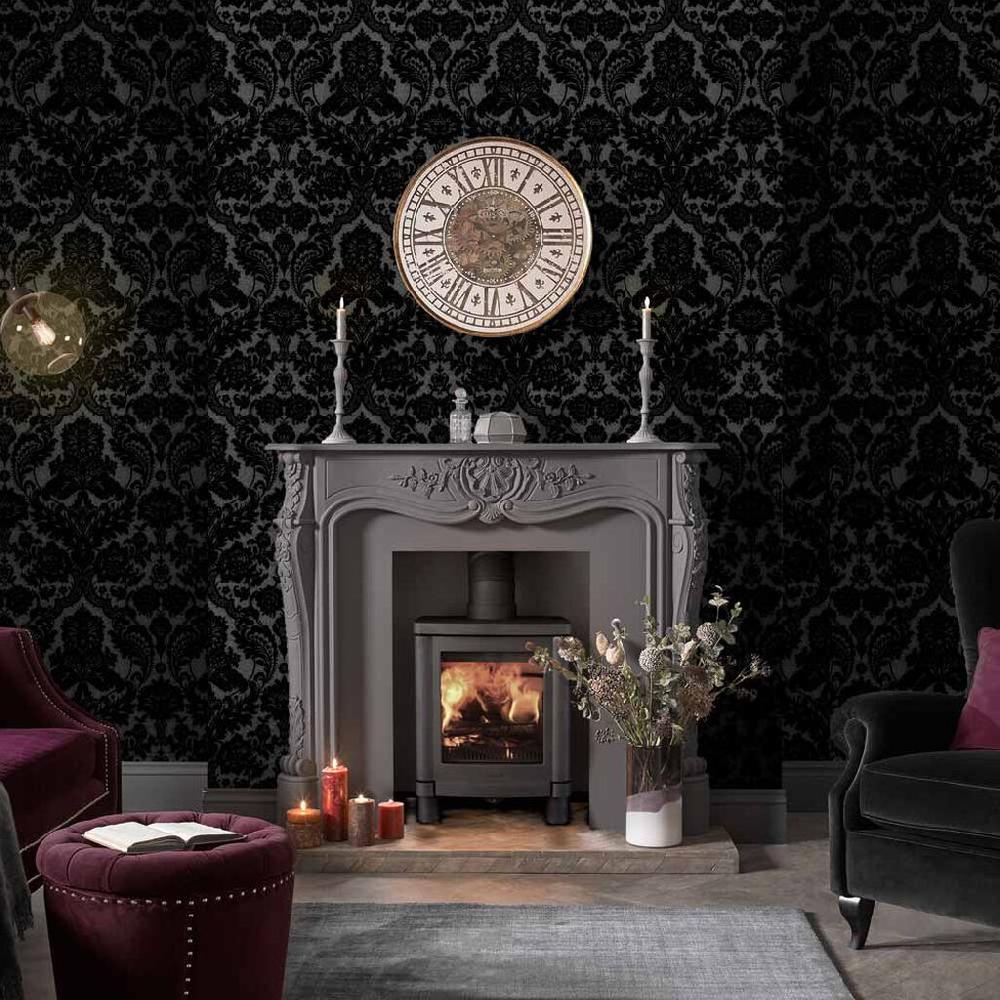 graham & brown Gothic Damask Noir Wallpaper