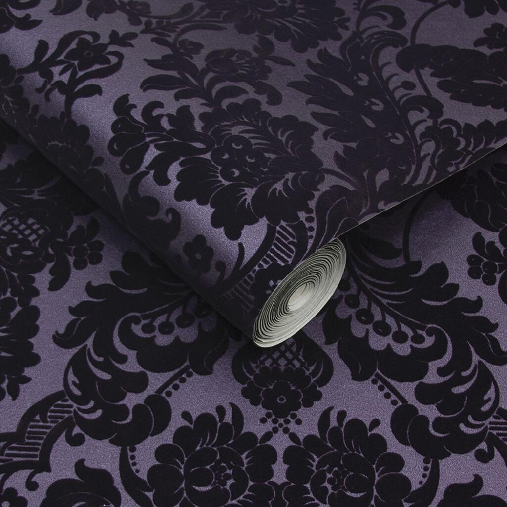 Graham & Brown Gothic Damask Plum Wallpaper