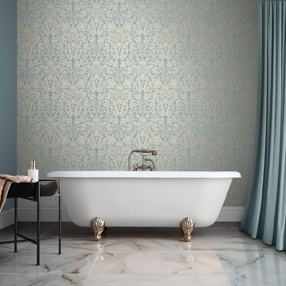 graham & brown Hartley Damask Light Blue Wallpaper