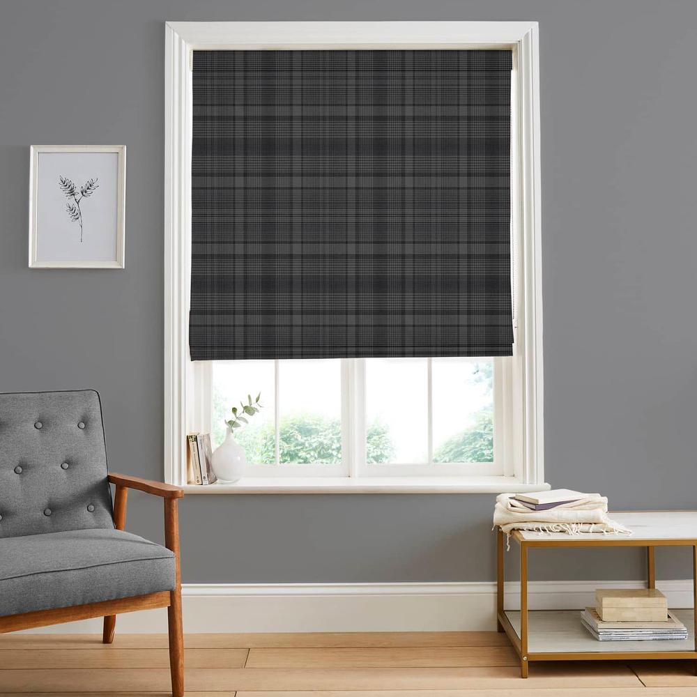 graham & brown Heritage Plaid Charcoal Roman Shade