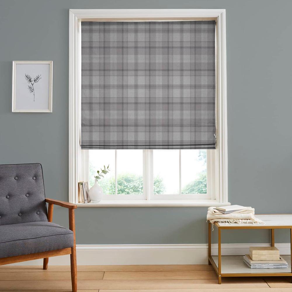 graham & brown Heritage Plaid Gray Roman Shade