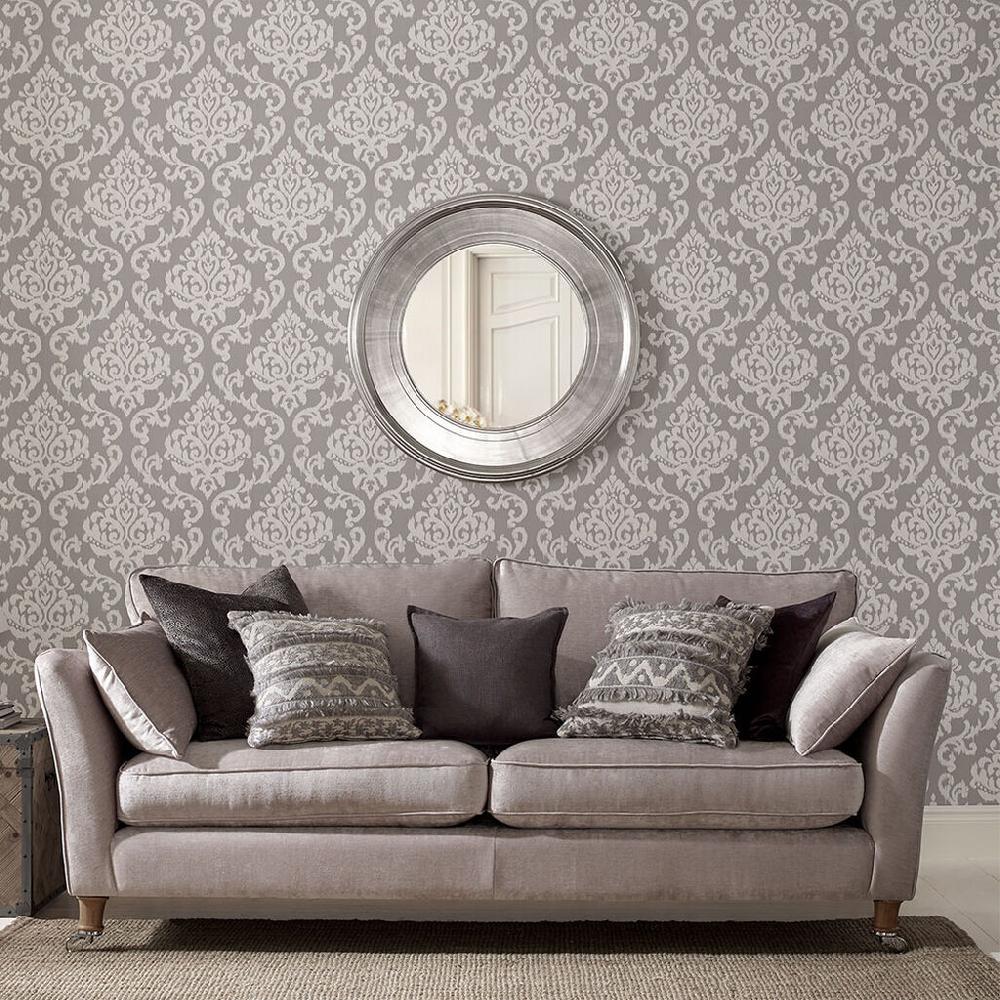 graham & brown Indian Ink Damask Gray Mist Wallpaper