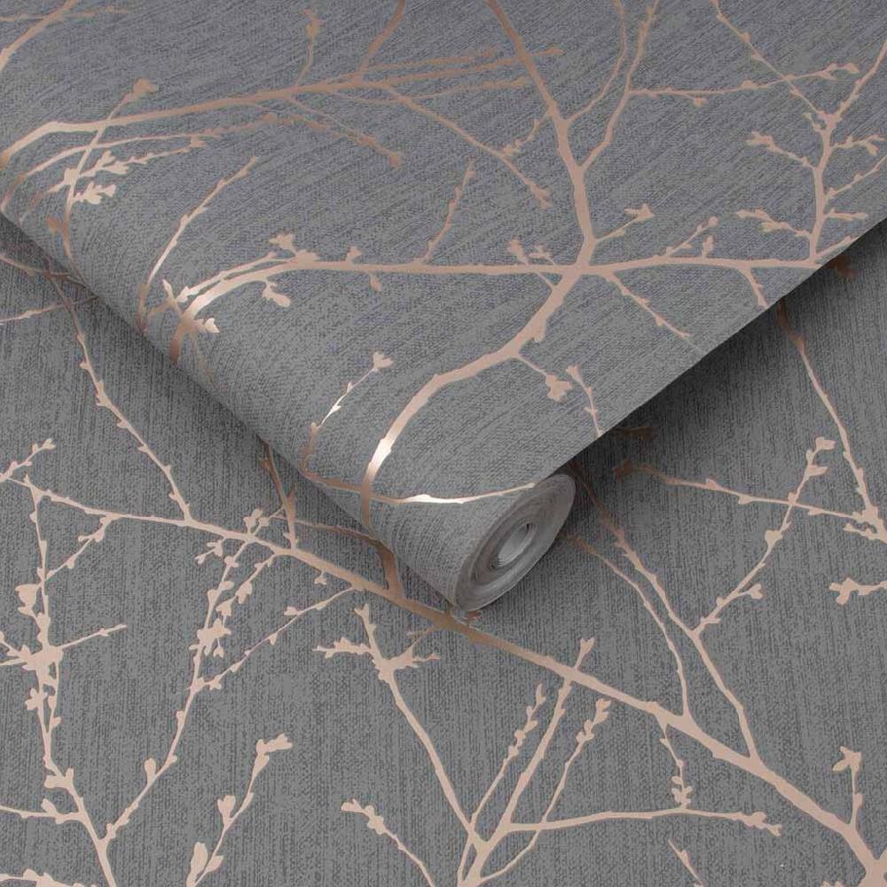 Graham & Brown Innocence Charcoal & Copper Wallpaper