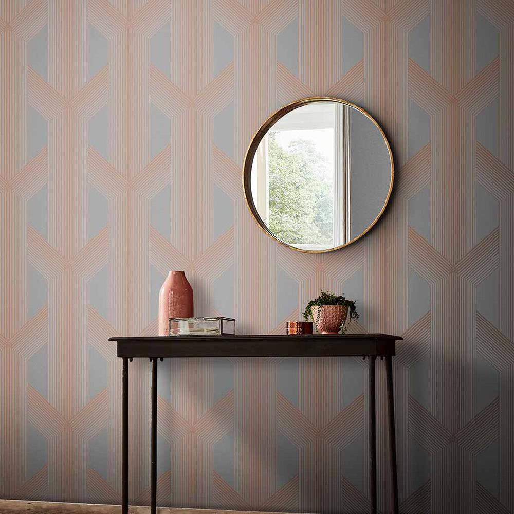 graham & brown Lagom Geo Grey & Rose Gold Wallpaper