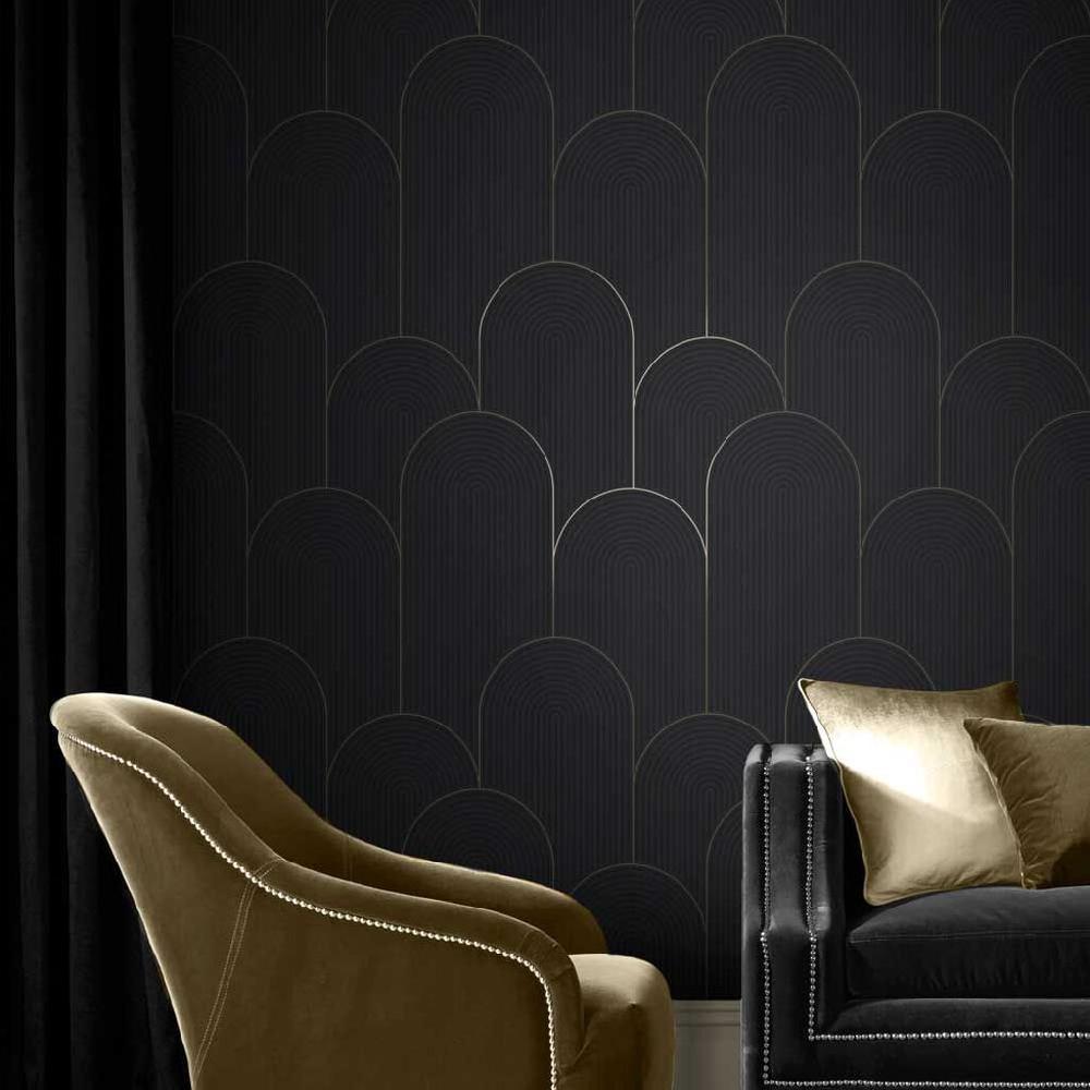 graham & brown Lancet Black & Gold Wallpaper