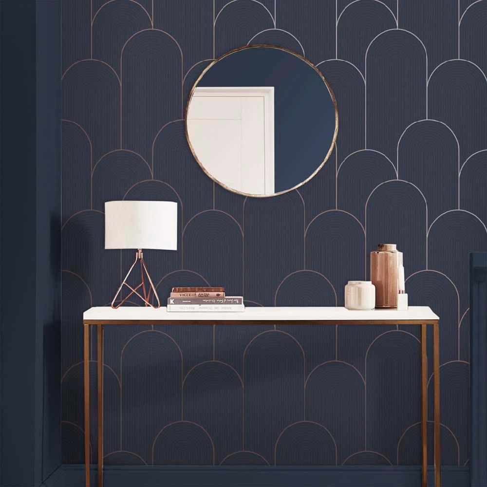graham & brown Lancet Navy Wallpaper