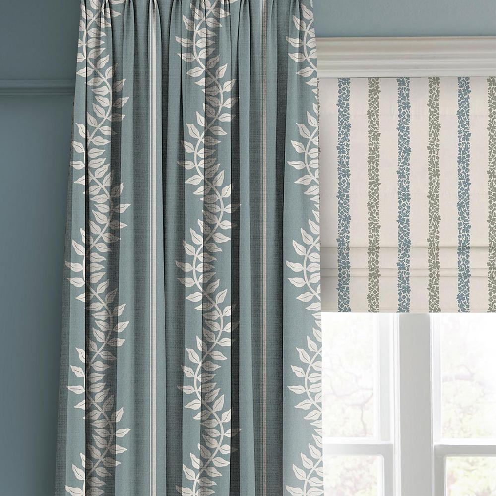 Graham & Brown Laurel Leaf Stripe Blue Curtain