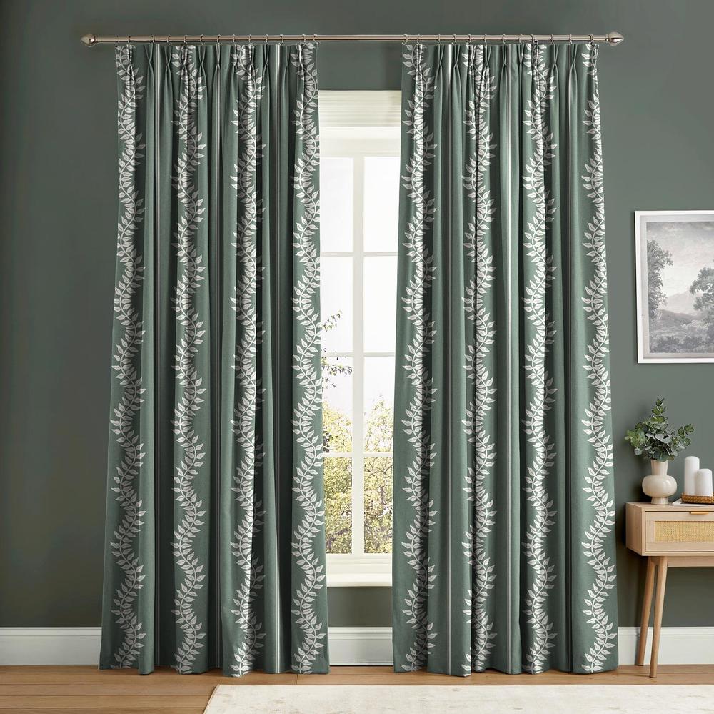 graham & brown Laurel Leaf Stripe Grey Green Curtain