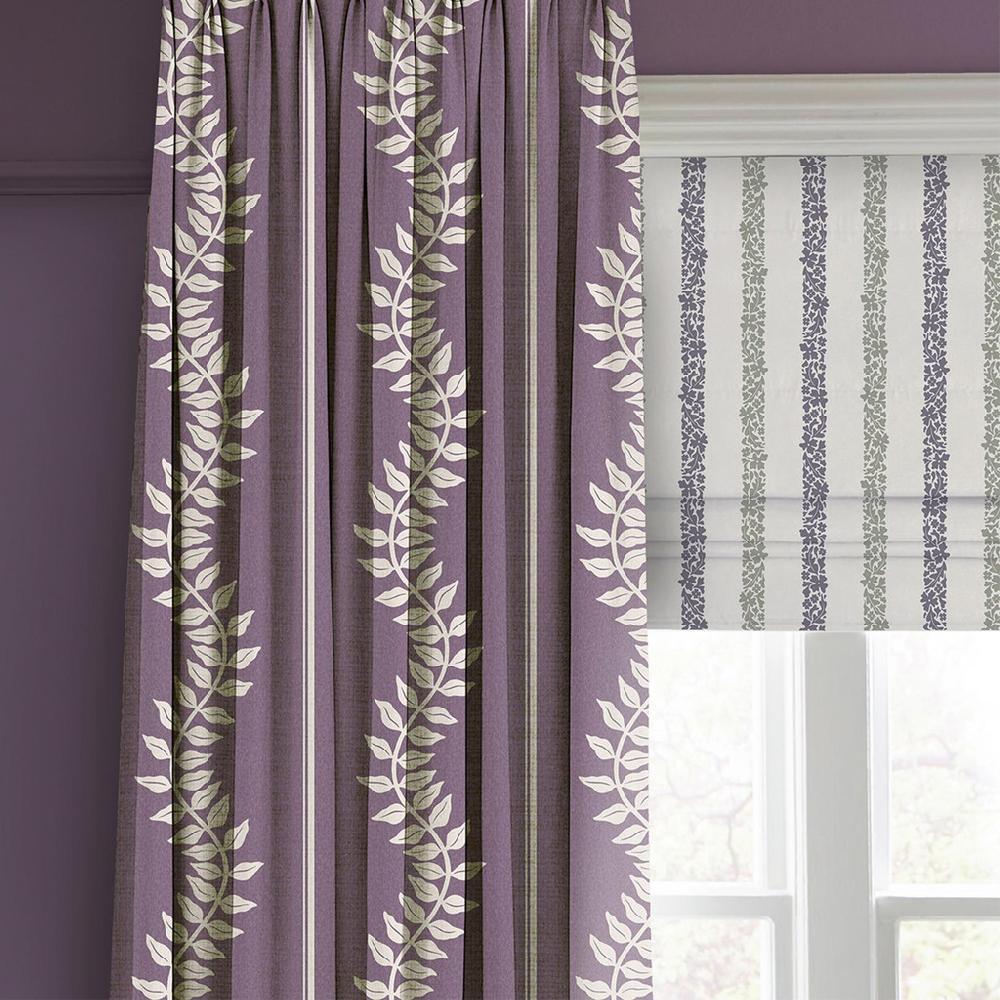 Graham & Brown Laurel Leaf Stripe Purple Curtain