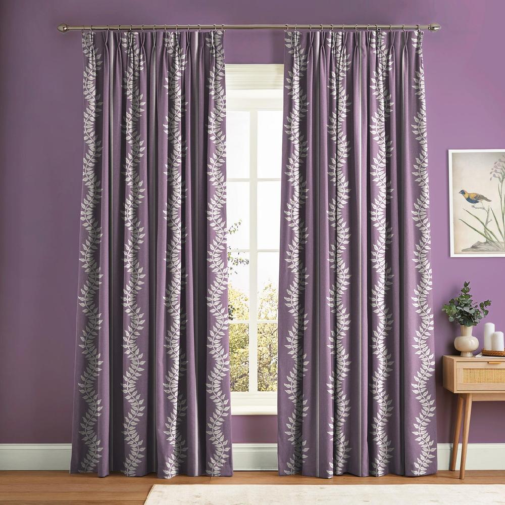 graham & brown Laurel Leaf Stripe Purple Curtain
