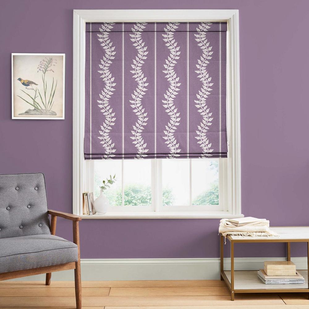 graham & brown Laurel Leaf Stripe Purple Roman Blind