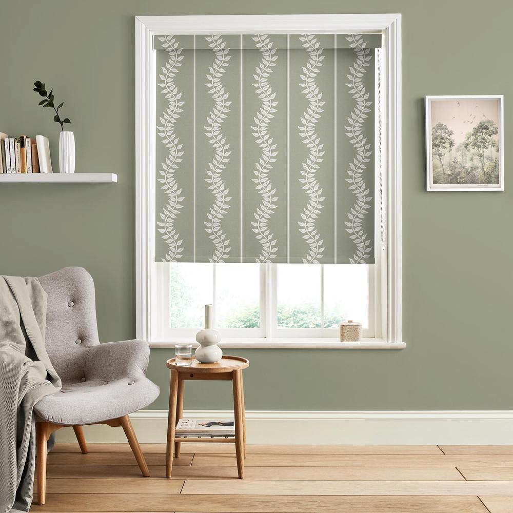 graham & brown Laurel Leaf Stripe Sage Roller Blind