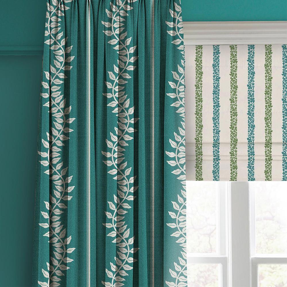 Graham & Brown Laurel Leaf Stripe Teal Curtain