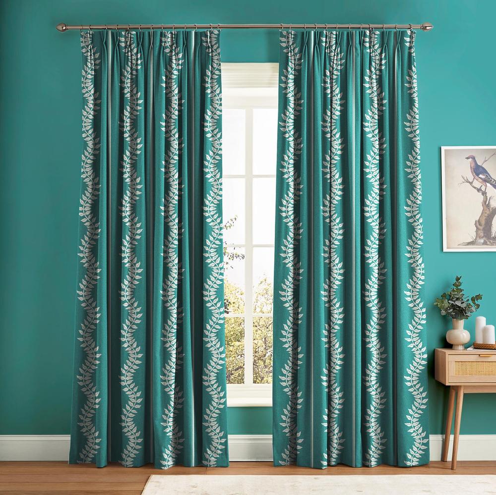 graham & brown Laurel Leaf Stripe Teal Curtain