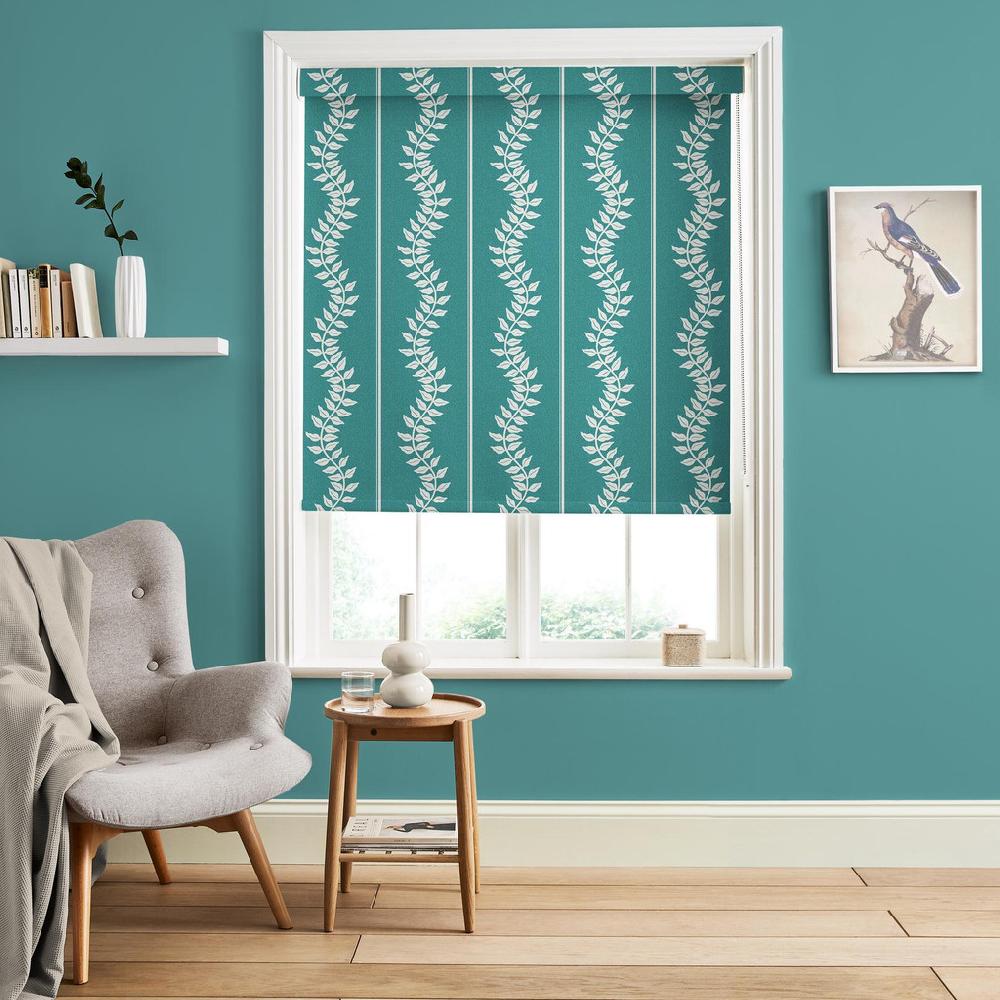 graham & brown Laurel Leaf Stripe Teal Roller Blind