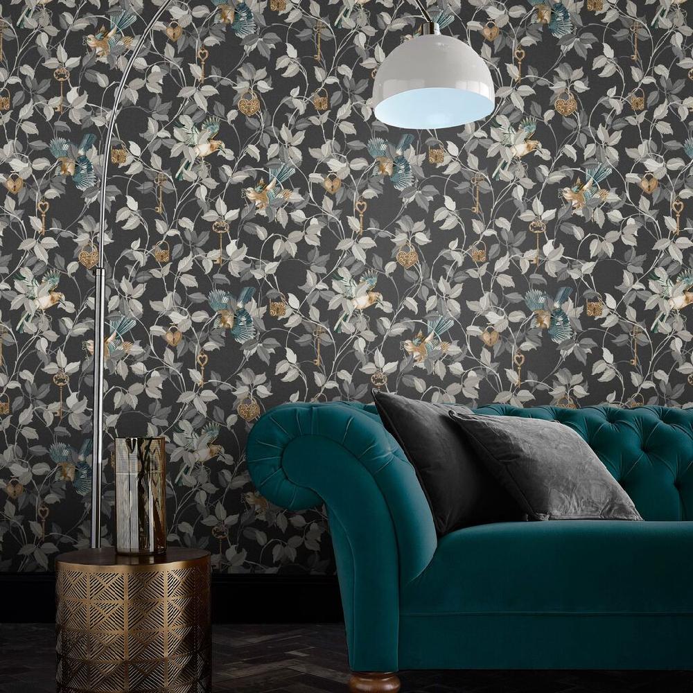 graham & brown Lock & Key Charcoal Wallpaper