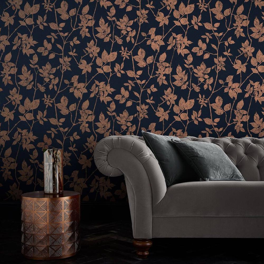 graham & brown Luna Navy & Copper Wallpaper