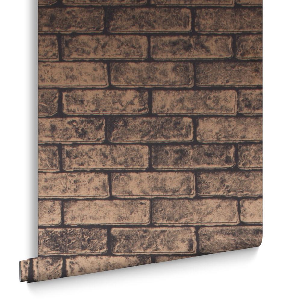 Graham & Brown Metallic Brick Bronze Black Wallpaper