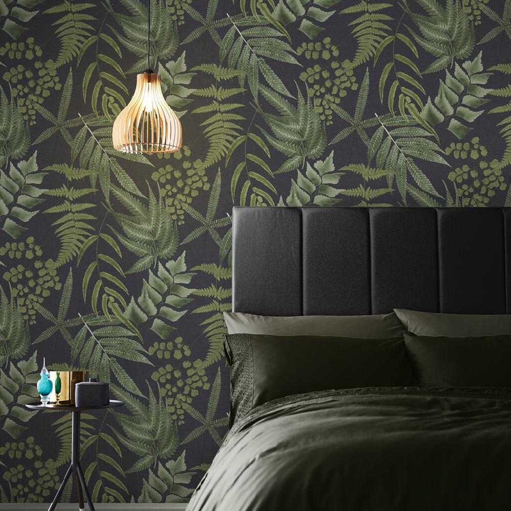 graham & brown Midsummer Fern Black Wallpaper