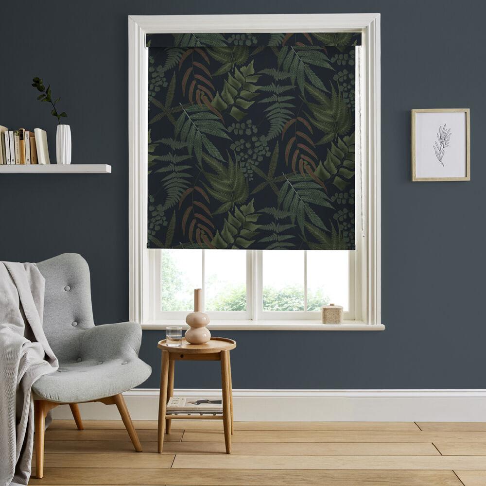graham & brown Midsummer Fern Navy Roller Shade