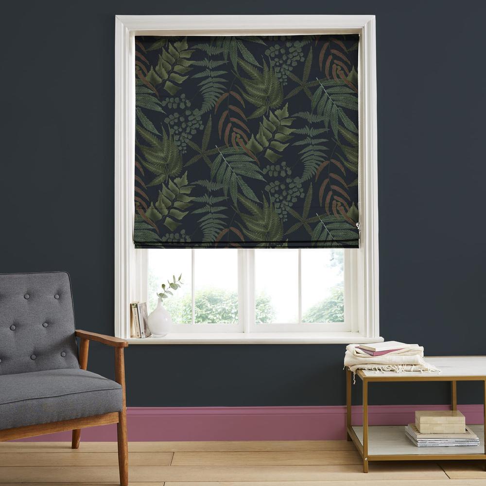 graham & brown Midsummer Fern Navy Roman Shade