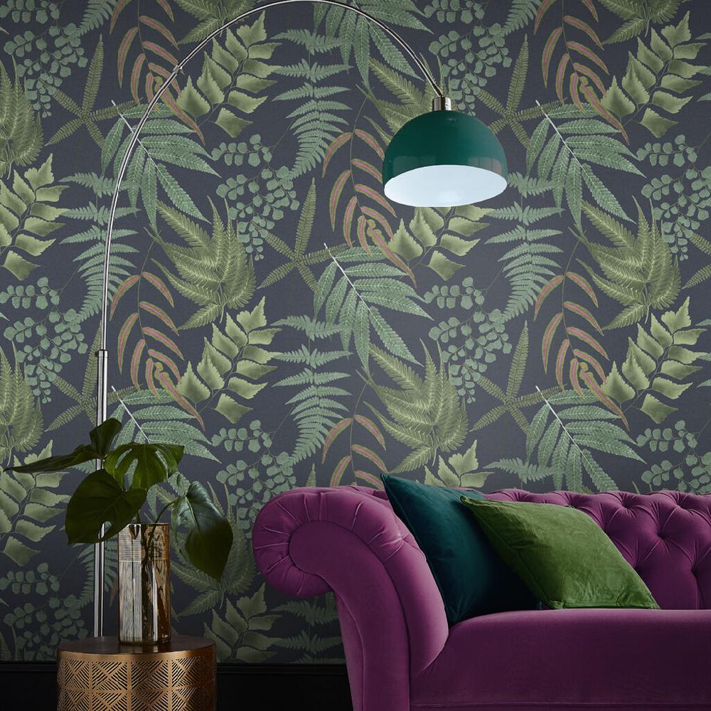 graham & brown Midsummer Fern Navy Wallpaper