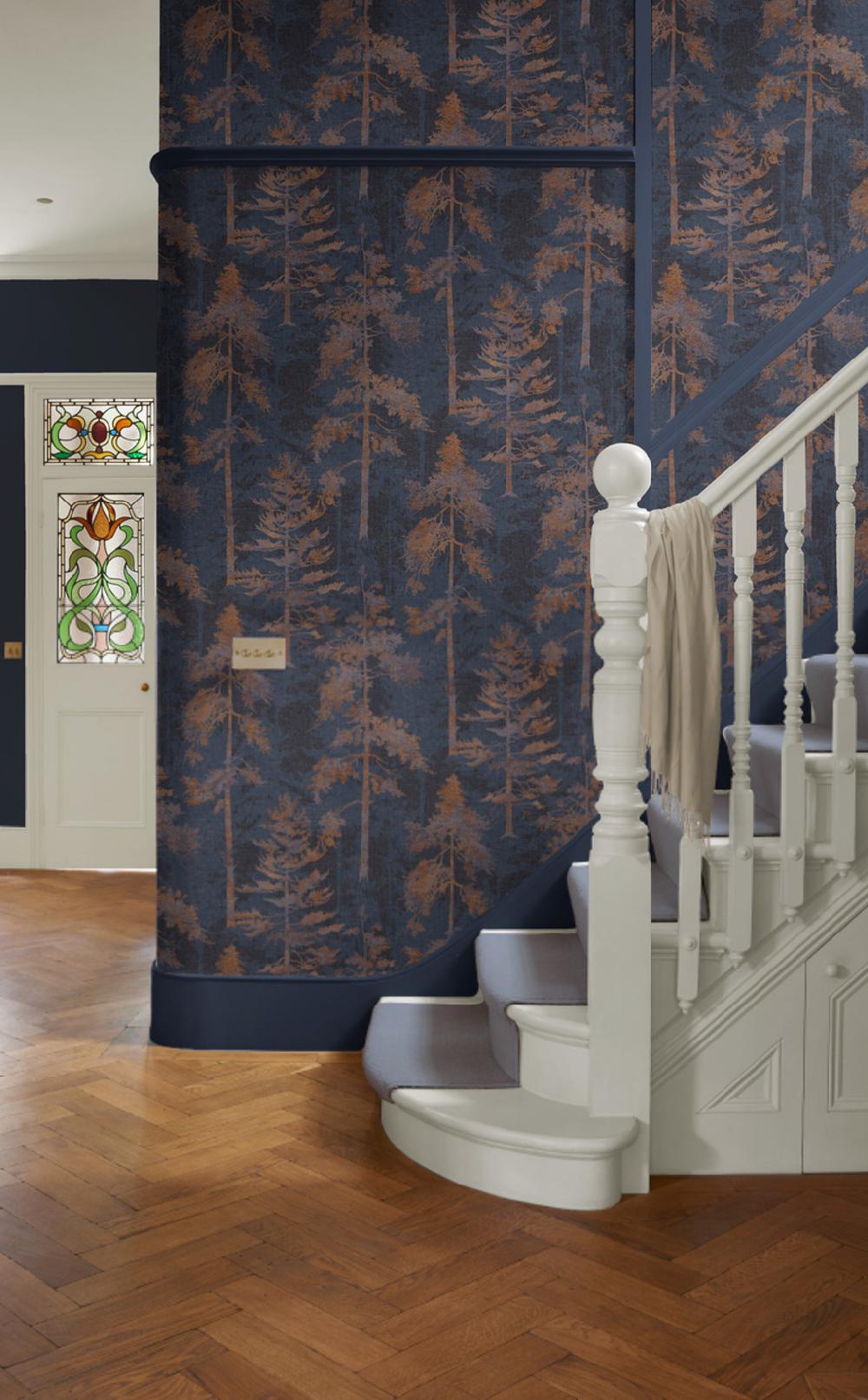graham & brown Norse Forest Navy & Bark Wallpaper