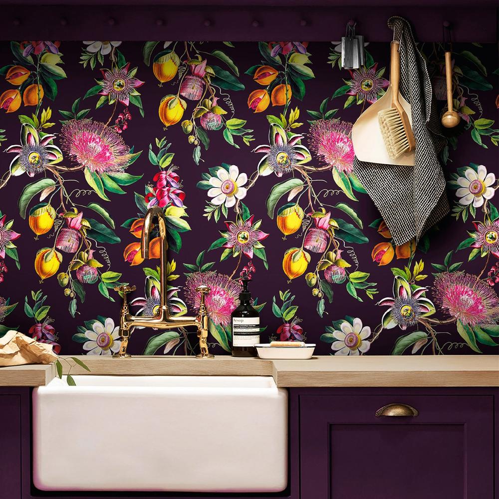 graham & brown Physic Garden Blackcurrant Wallpaper