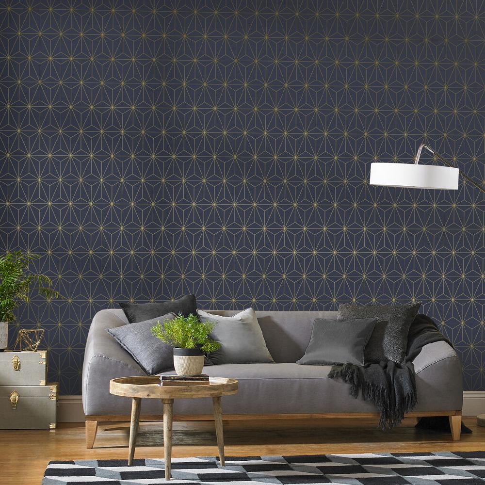graham & brown Prism Navy & Gold Wallpaper