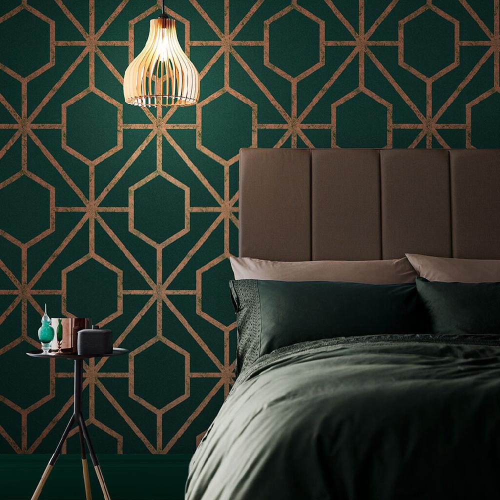 graham & brown Rinku Green & Copper Wallpaper