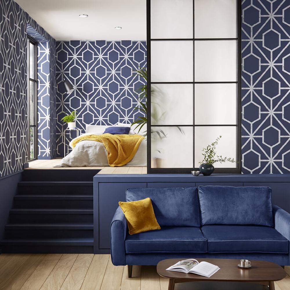 graham & brown Rinku Navy & Silver Wallpaper