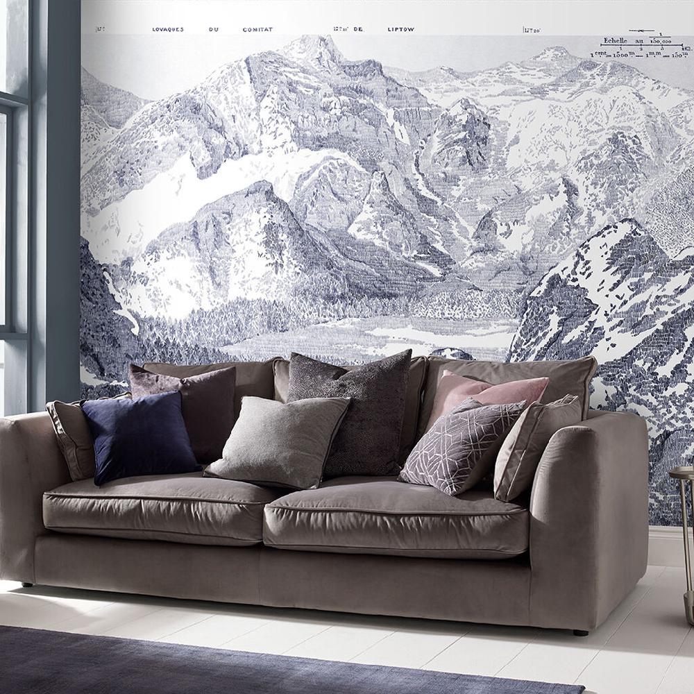 graham & brown Sketch Mountain Bleu Bespoke Mural