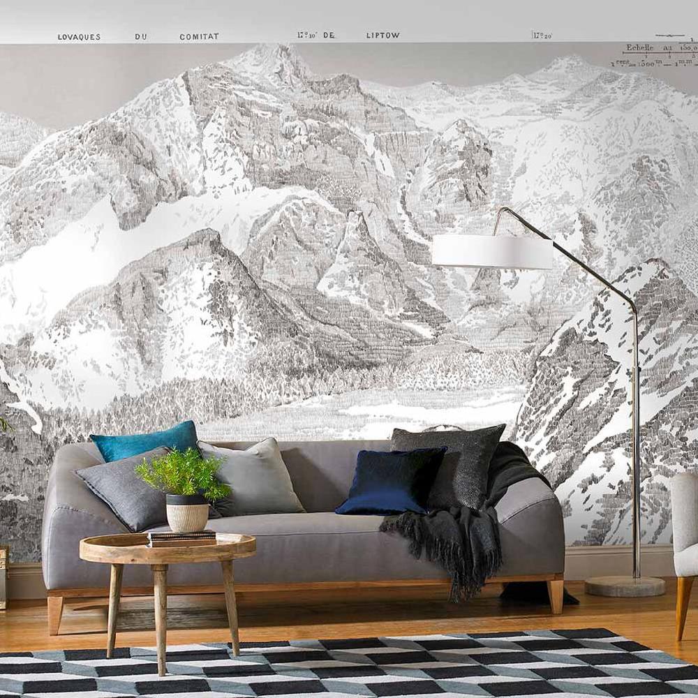 graham & brown Sketch Mountain Gris Bespoke Mural
