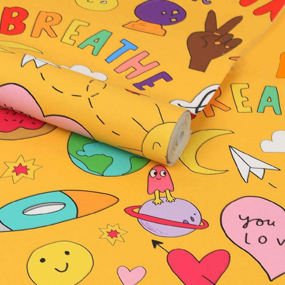 Graham & Brown Sticker Doodle Yellow Wallpaper