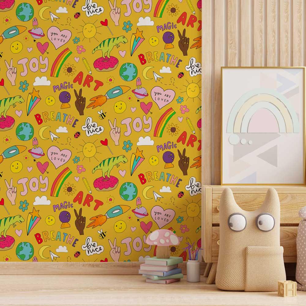 graham & brown Sticker Doodle Yellow Wallpaper