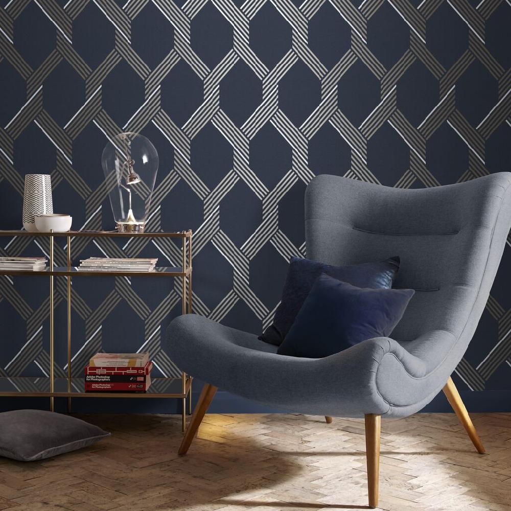 graham & brown Vector Navy Gold Wallpaper