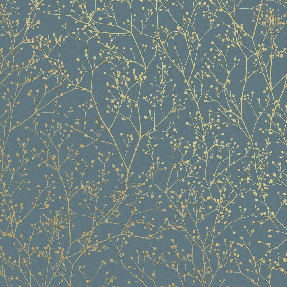 Graham & Brown Gypsophila Airforce Blue & Soft Gold Wallpaper By Clarissa Hulse
