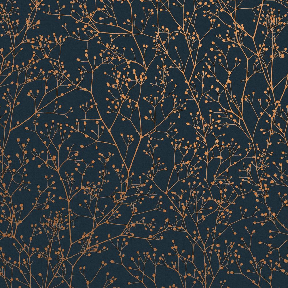 Graham & Brown Gypsophila Mighnight & Copper Wallpaper By Clarissa Hulse